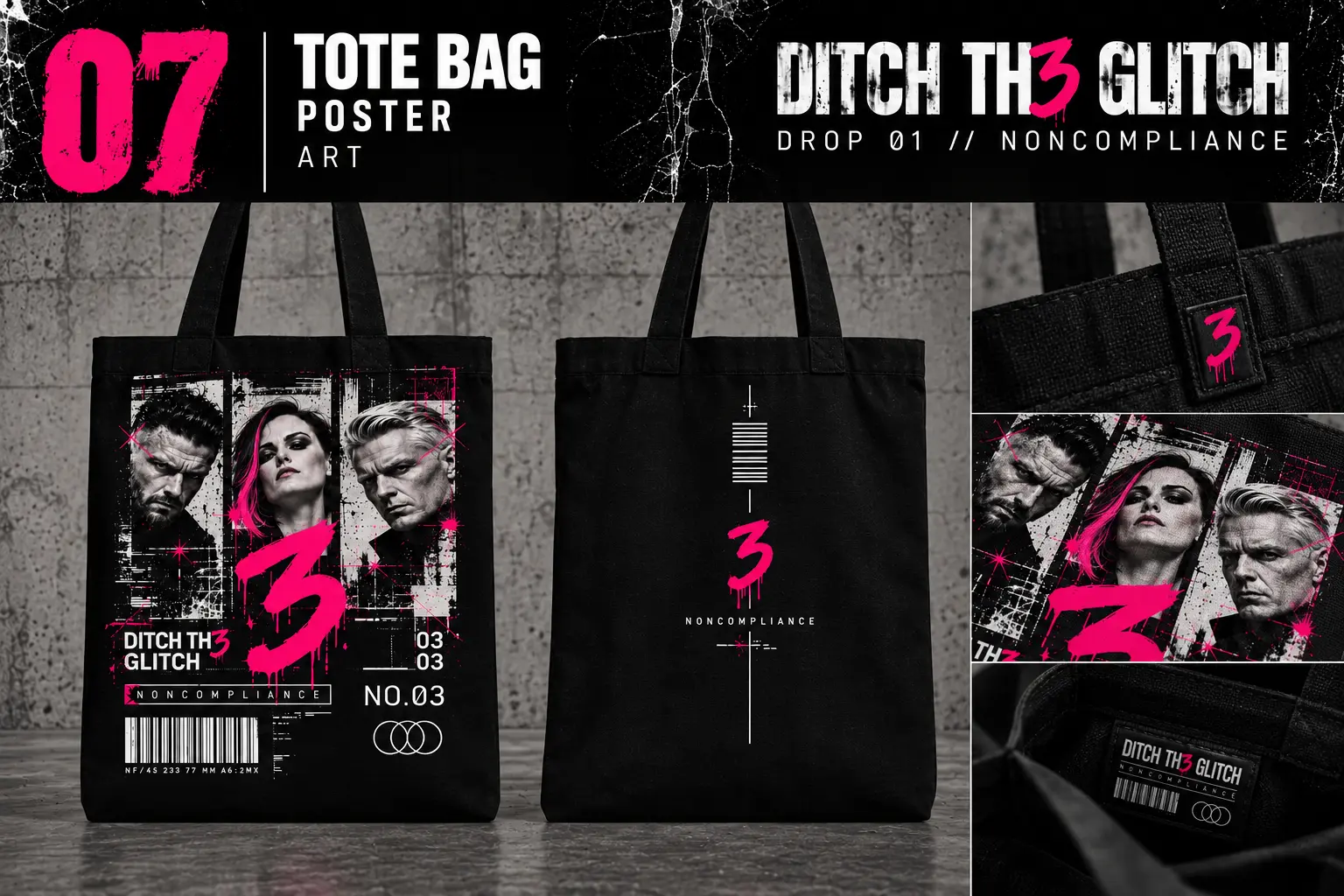 Tote bag — Poster art, front, back and print details