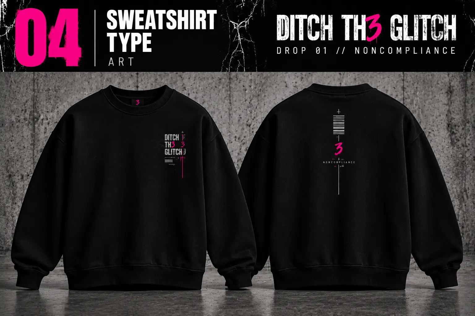 Sweatshirt — Type art, front, back and print details