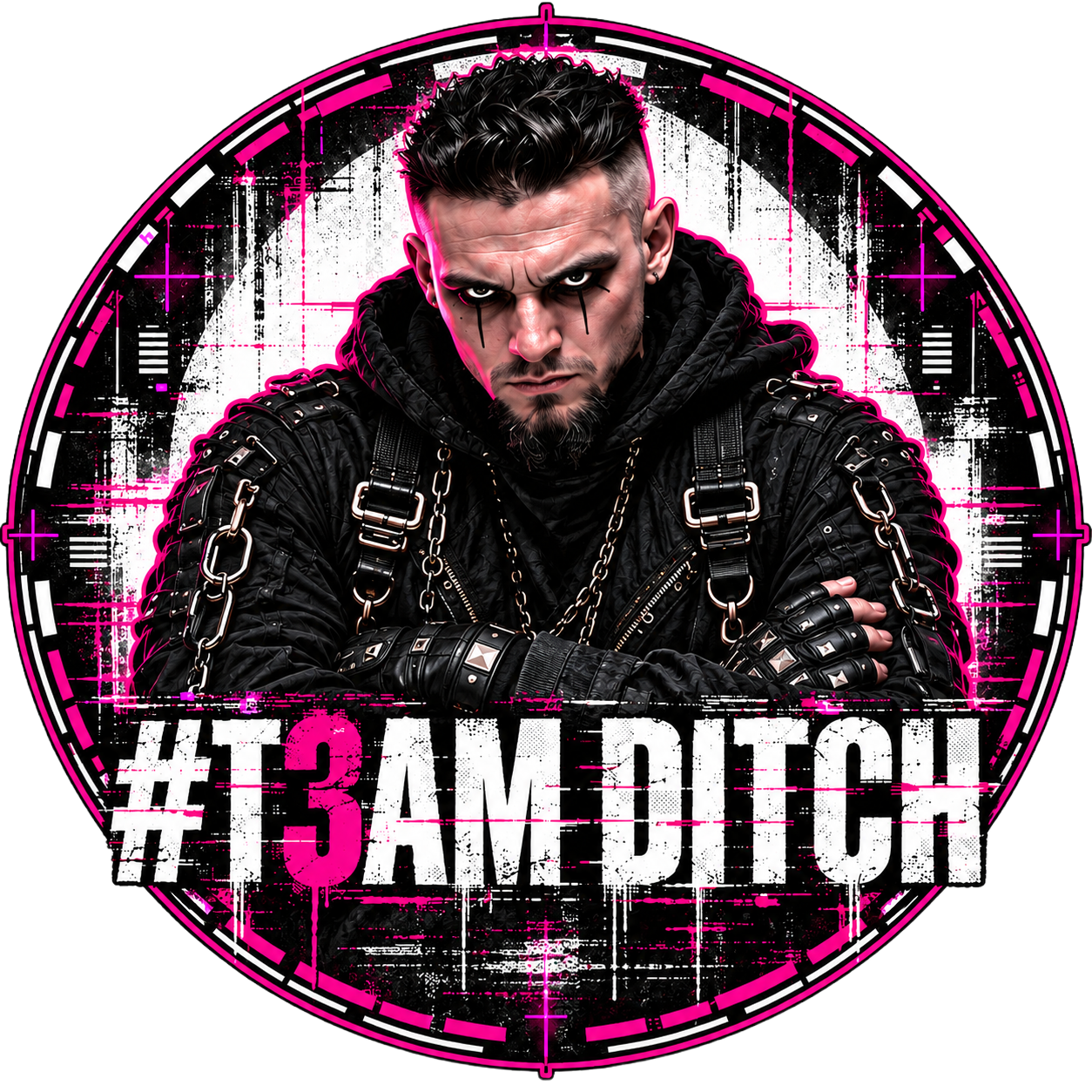 #T3AM DITCH sticker showing Ditch's new look in black leather and chains